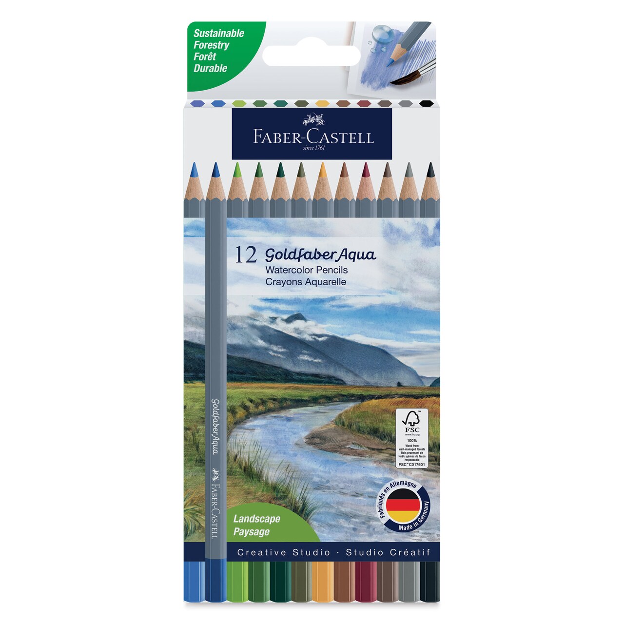 Faber Castell Goldfaber Aqua Watercolor Pencils - Set of 12, Landscape Colors